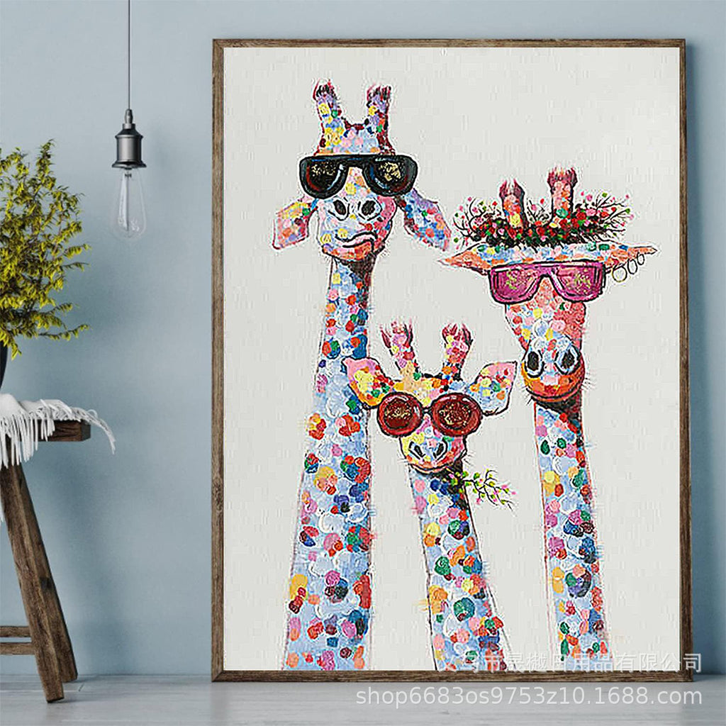 Cartoon Giraffes Contemporary Abstract Wall Art Puzzle, Ready-to-Hang Wall Decoration for Home and Office, Gift for Housewarming