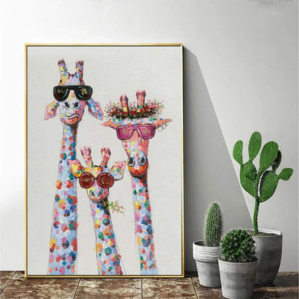 Cartoon Giraffes Contemporary Abstract Wall Art Puzzle, Ready-to-Hang Wall Decoration for Home and Office, Gift for Housewarming