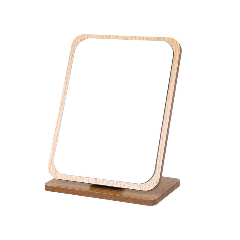 Rectangular Compact Table Mirror Vertical Wood Frame Mirror Table Mirror 90 Degree Rotation Makeup Mirror Back Stand (Wooden)