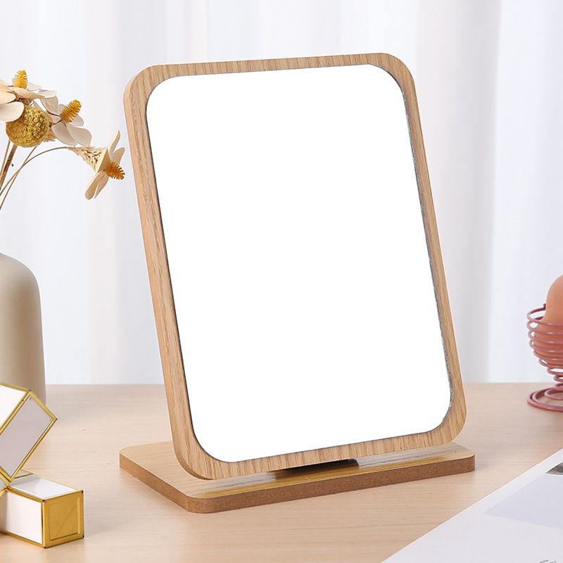 Rectangular Compact Table Mirror Vertical Wood Frame Mirror Table Mirror 90 Degree Rotation Makeup Mirror Back Stand (Wooden)