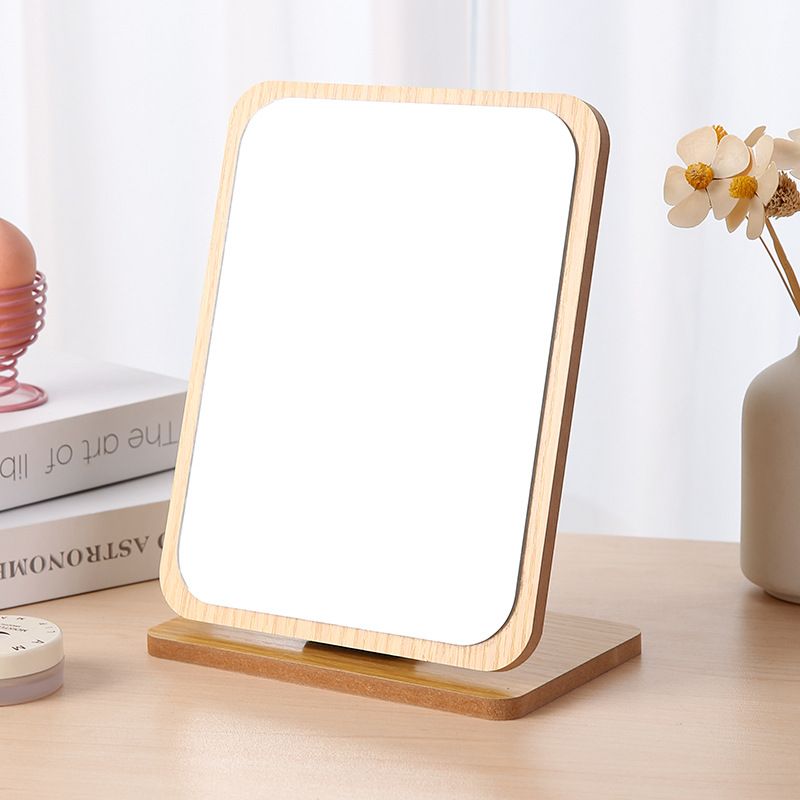 Rectangular Compact Table Mirror Vertical Wood Frame Mirror Table Mirror 90 Degree Rotation Makeup Mirror Back Stand (Wooden)