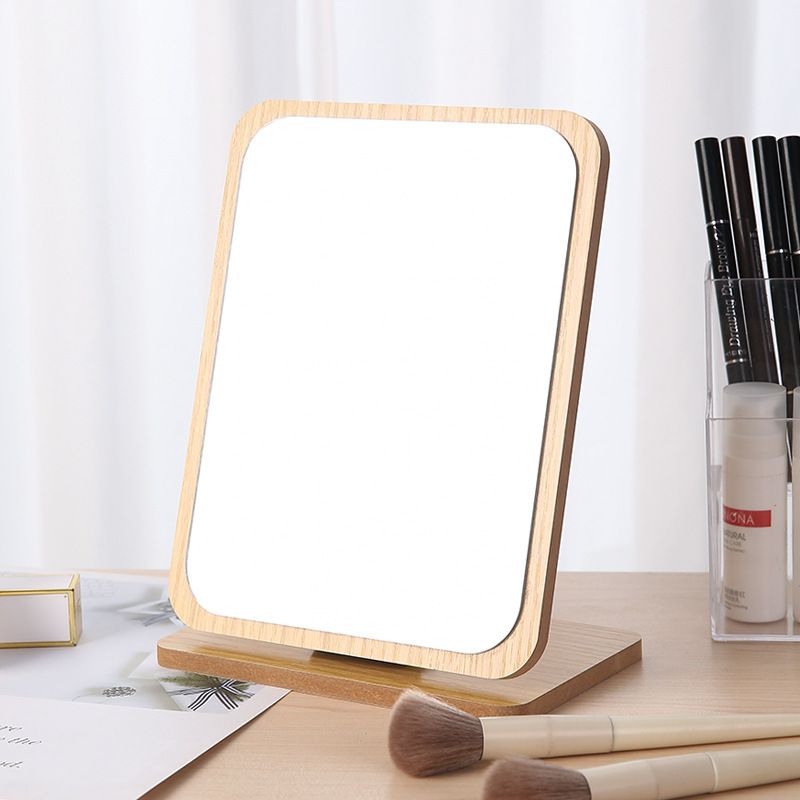 Rectangular Compact Table Mirror Vertical Wood Frame Mirror Table Mirror 90 Degree Rotation Makeup Mirror Back Stand (Wooden)
