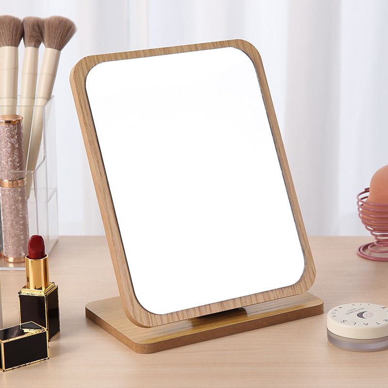 Rectangular Compact Table Mirror Vertical Wood Frame Mirror Table Mirror 90 Degree Rotation Makeup Mirror Back Stand (Wooden)