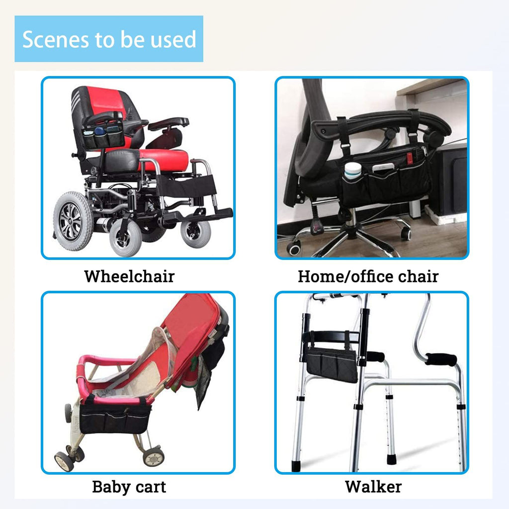 Wheelchair Armrest Accessories, Side Bags to Hang on Side with  Pouches Waterproof Black Storage Fathers Mothers (black side)