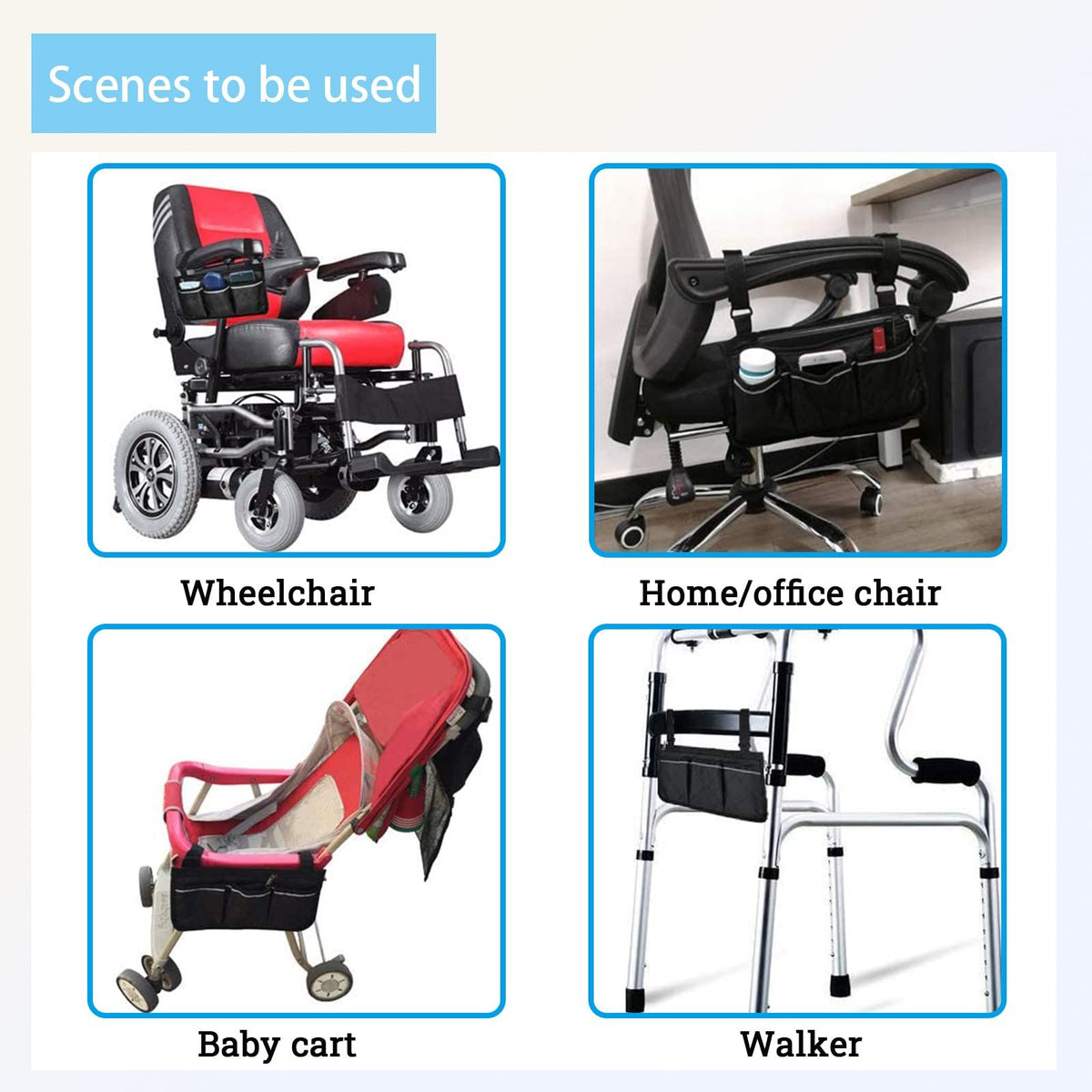 Wheelchair Armrest Accessories, Side Bags to Hang on Side with  Pouches Waterproof Black Storage Fathers Mothers (black side)