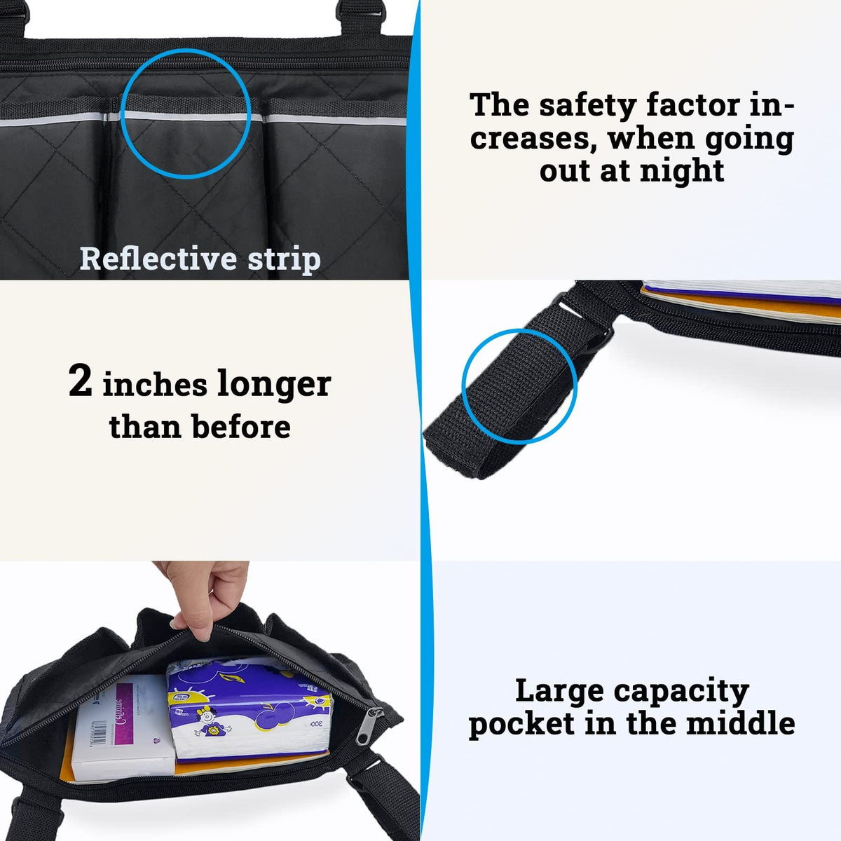 Wheelchair Armrest Accessories, Side Bags to Hang on Side with  Pouches Waterproof Black Storage Fathers Mothers (black side)