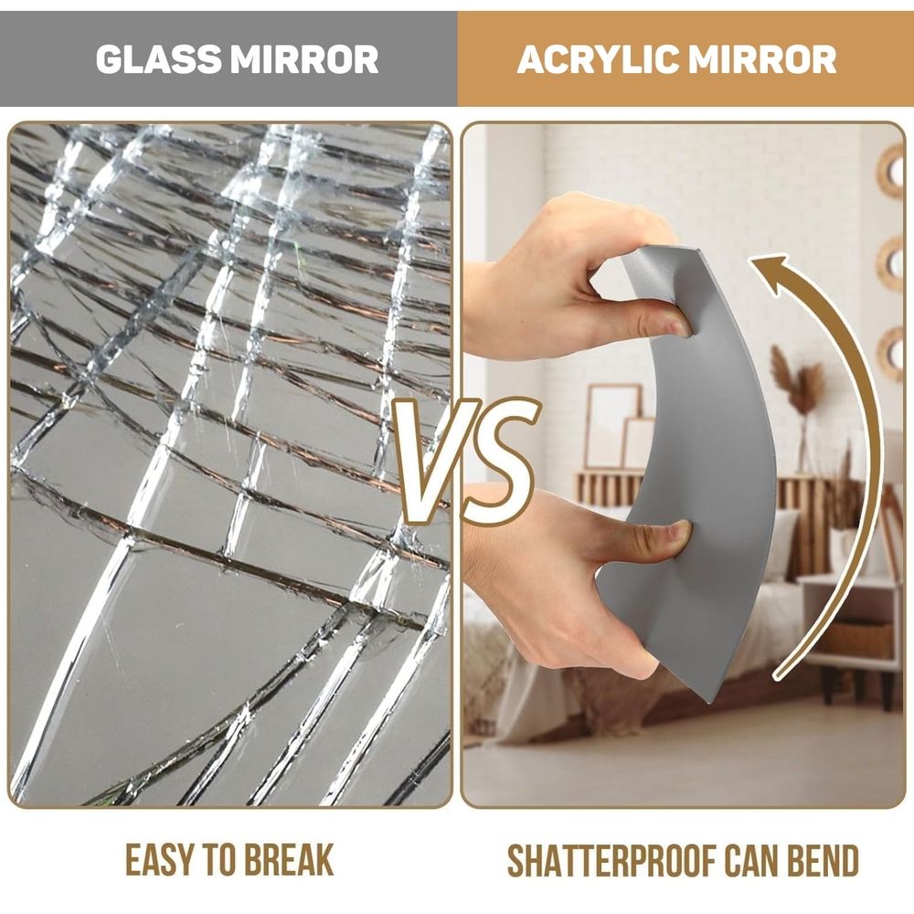4 Pack Self Adhesive Acrylic Mirror, 8 x 8 Inch Mirror Tiles,Flexible Plastic Mirror Sheets Wall Stickers,2MM Thick Mirrors