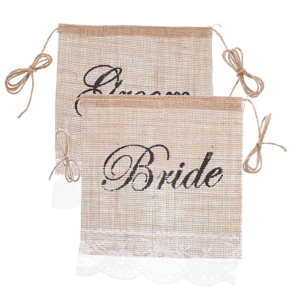 2pcs Hessian Chair Banner Wedding Decor Bride and Groom Rustic