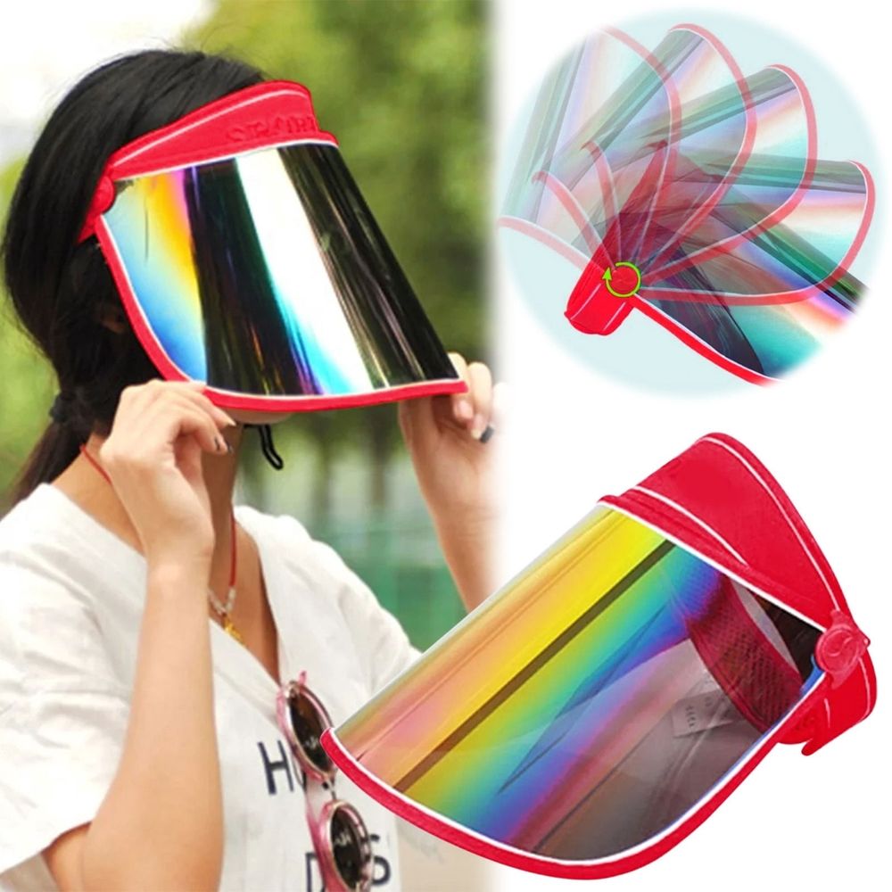 Full Coverage Sun Visor Hat, Transparent Anti Droplet Design For UV Protection And Outdoor Activities (Watermelon Red, One Size)
