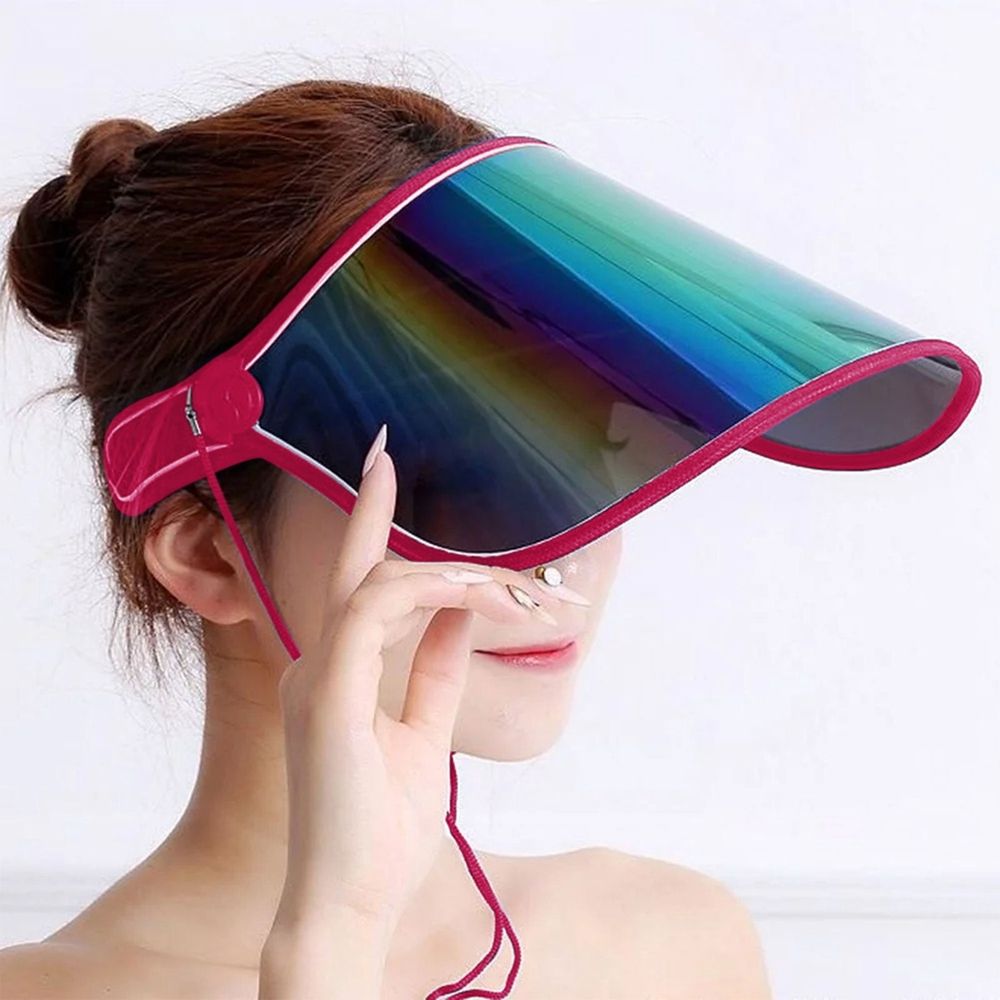 Full Coverage Sun Visor Hat, Transparent Anti Droplet Design For UV Protection And Outdoor Activities (Watermelon Red, One Size)