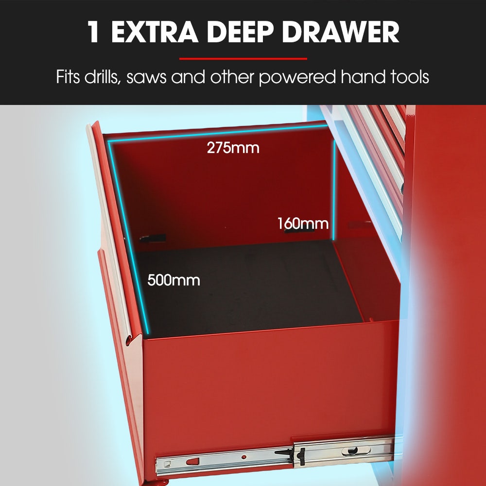 BULLET Pro 7 Drawer Tool Box Cabinet Trolley Storage, Toolbox Garage Organiser Set, Red