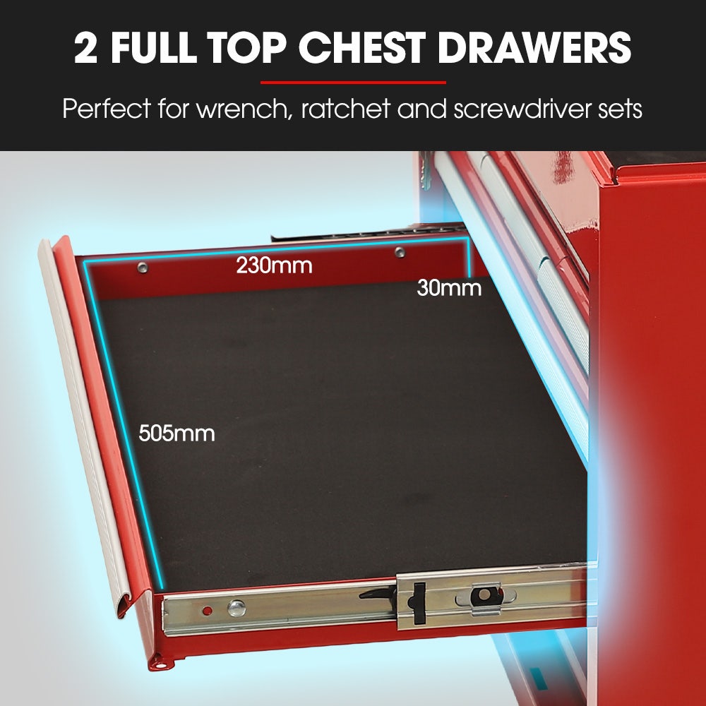 Bullet Pro 16 Drawer Tool Box Cabinet Chest Storage, Toolbox Garage Organiser Set, Red