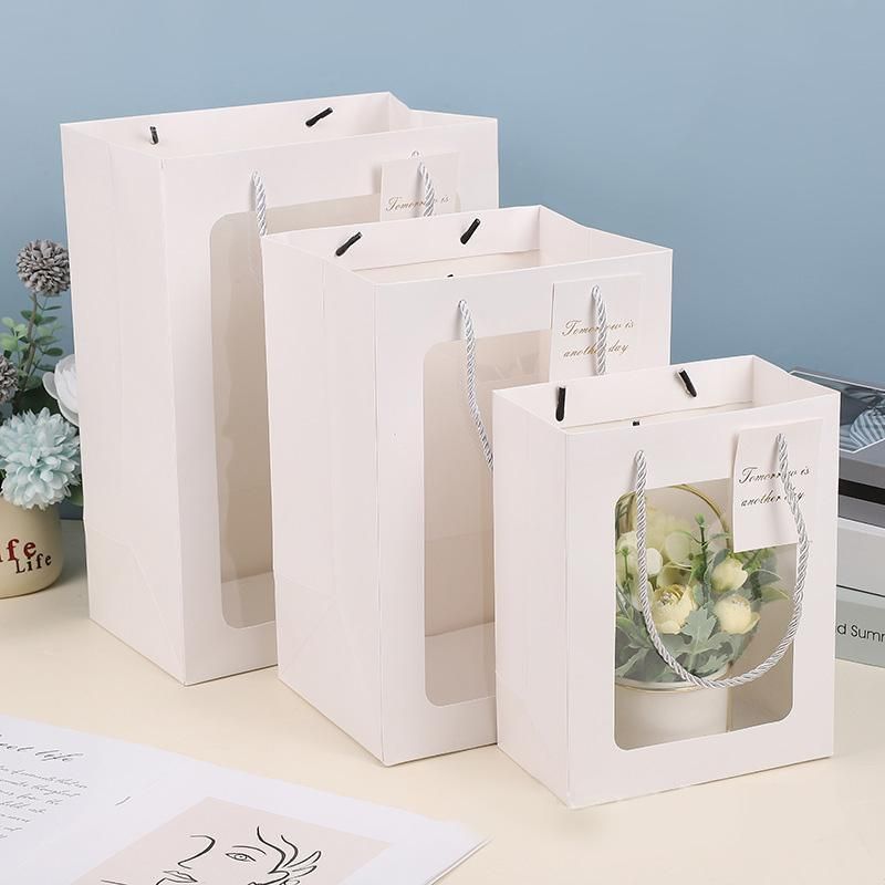 25x Thick Gift Bags with Transparent Window for Valentines Day Bouquets and Gift - Tote-Bag-25pcs-Pink-18-13-25cm