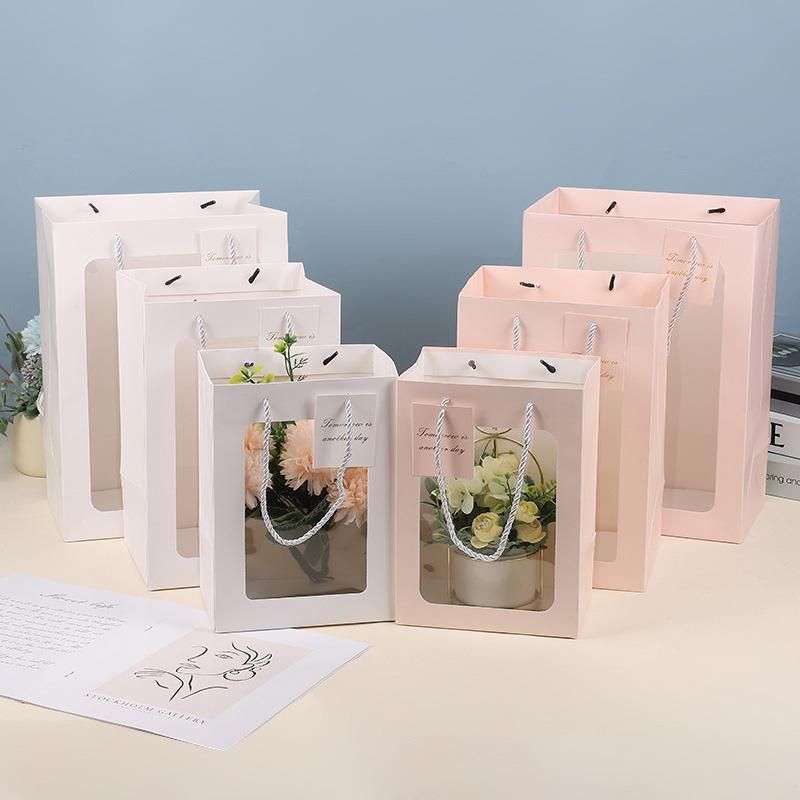 25x Thick Gift Bags with Transparent Window for Valentines Day Bouquets and Gift - Tote-Bag-25pcs-Red-18-13-25cm