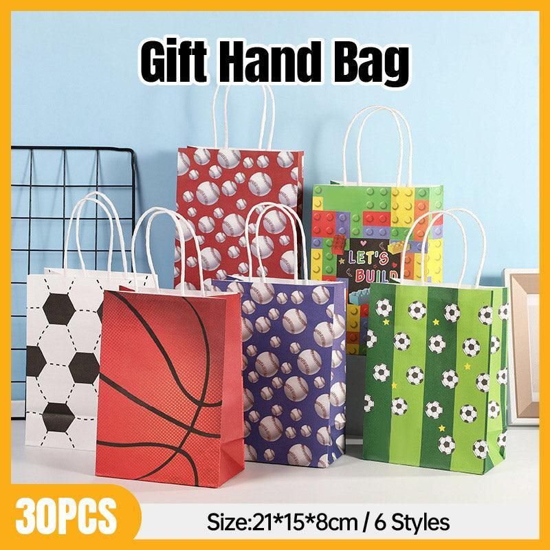 30PCS Fashion Ball Kraft Paper Gift Bag Festivals gift tote bag Party Favor Bag - Basketball-30pcs