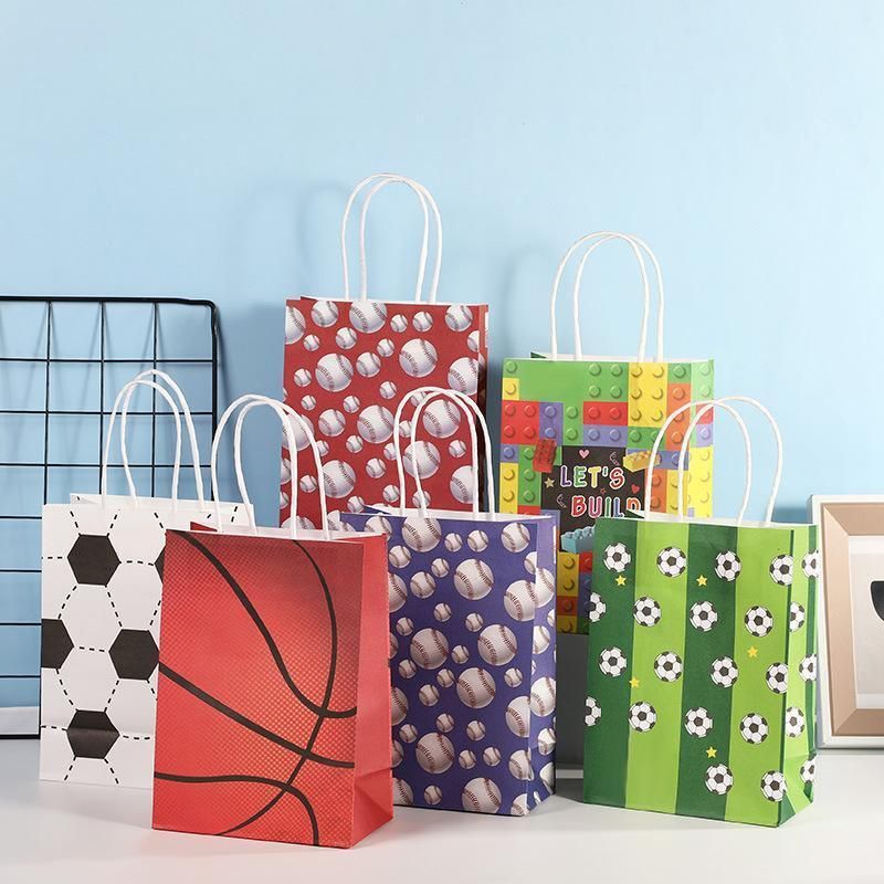 30PCS Fashion Ball Kraft Paper Gift Bag Festivals gift tote bag Party Favor Bag - Basketball-30pcs