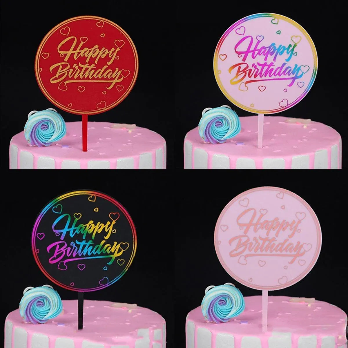 Happy Birthday Anniversary Wedding CakeCardboard Topper Acrylic Party Decoration - 09
