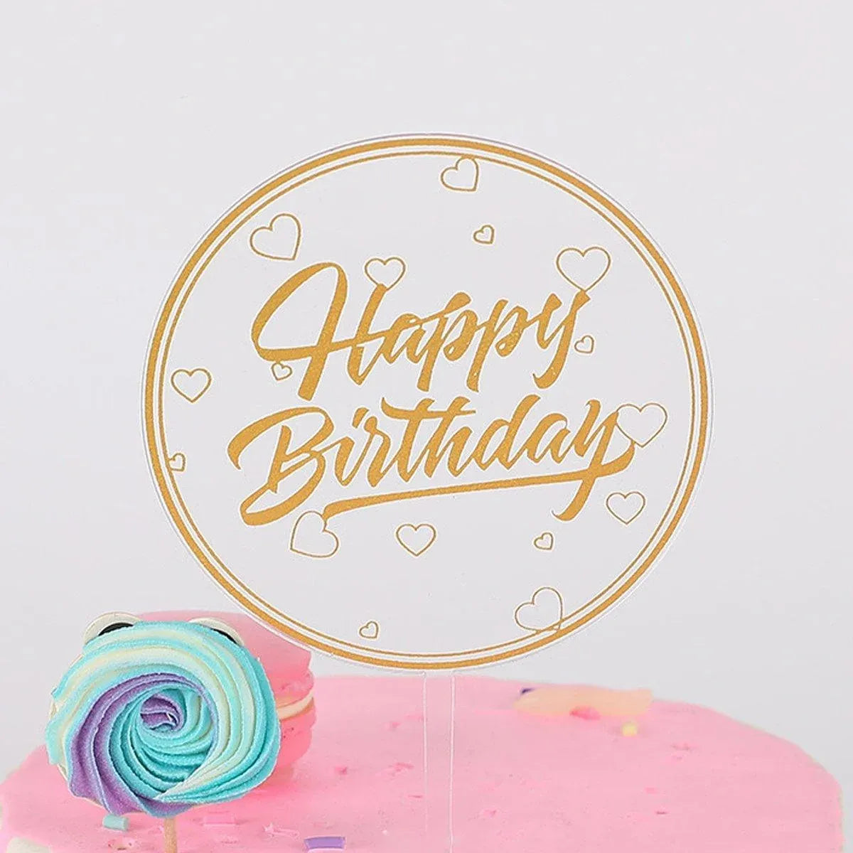 Happy Birthday Anniversary Wedding CakeCardboard Topper Acrylic Party Decoration - 09