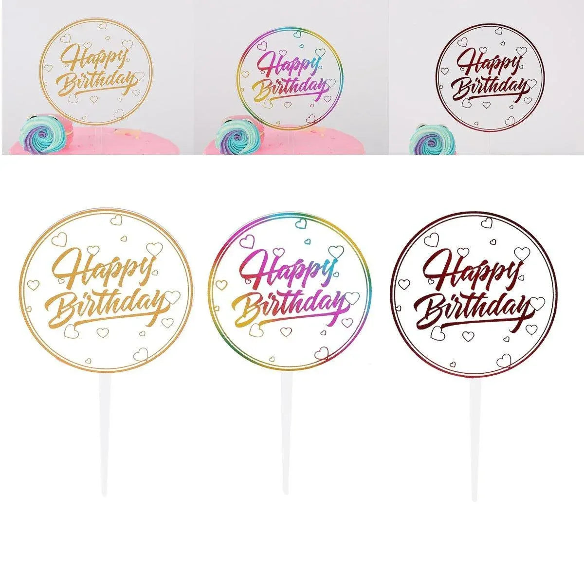 Happy Birthday Anniversary Wedding CakeCardboard Topper Acrylic Party Decoration - 09