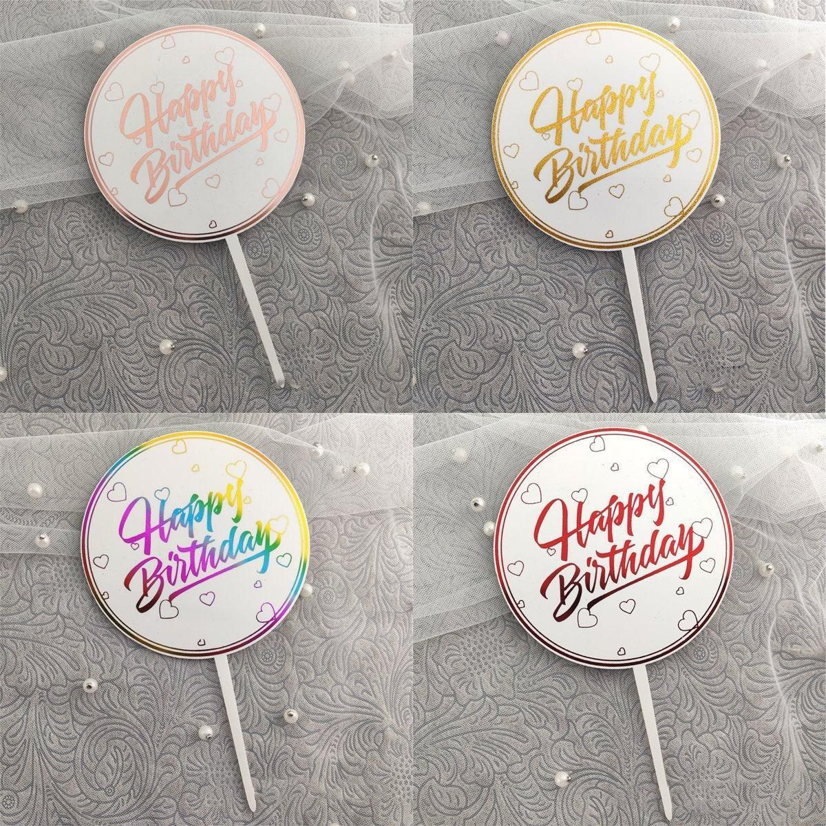 Happy Birthday Anniversary Wedding CakeCardboard Topper Acrylic Party Decoration - 12