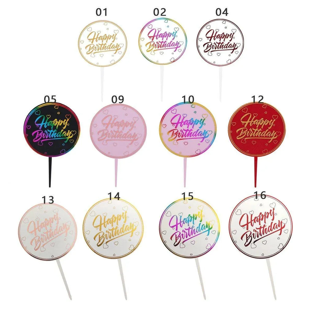 Happy Birthday Anniversary Wedding CakeCardboard Topper Acrylic Party Decoration - 12