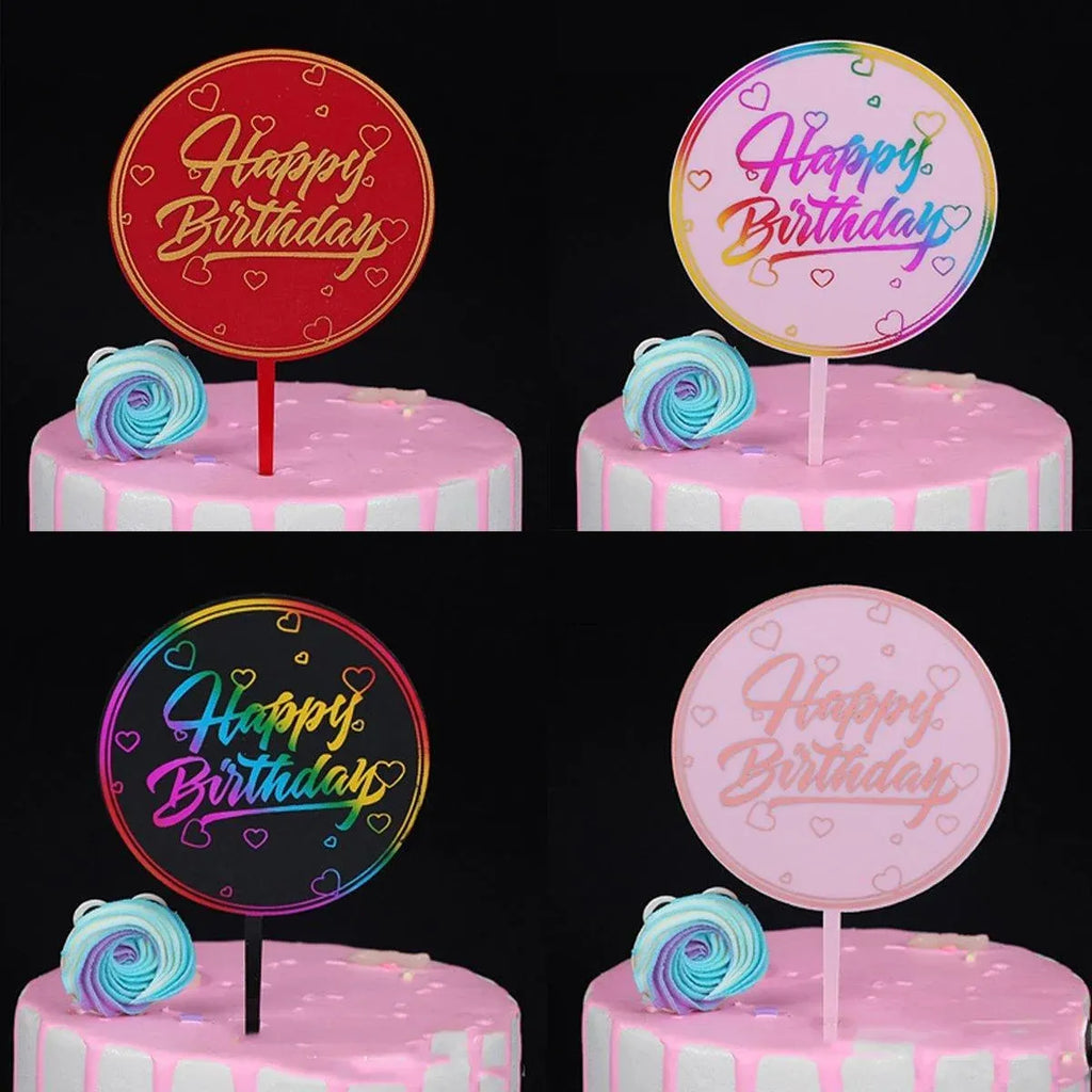 Happy Birthday Anniversary Wedding CakeCardboard Topper Acrylic Party Decoration - 14