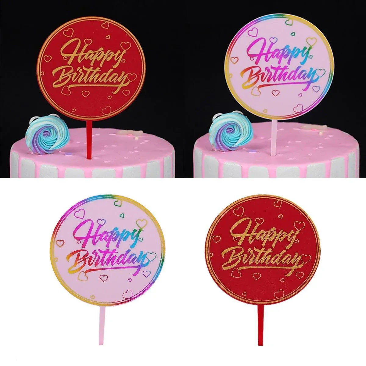 Happy Birthday Anniversary Wedding CakeCardboard Topper Acrylic Party Decoration - 16