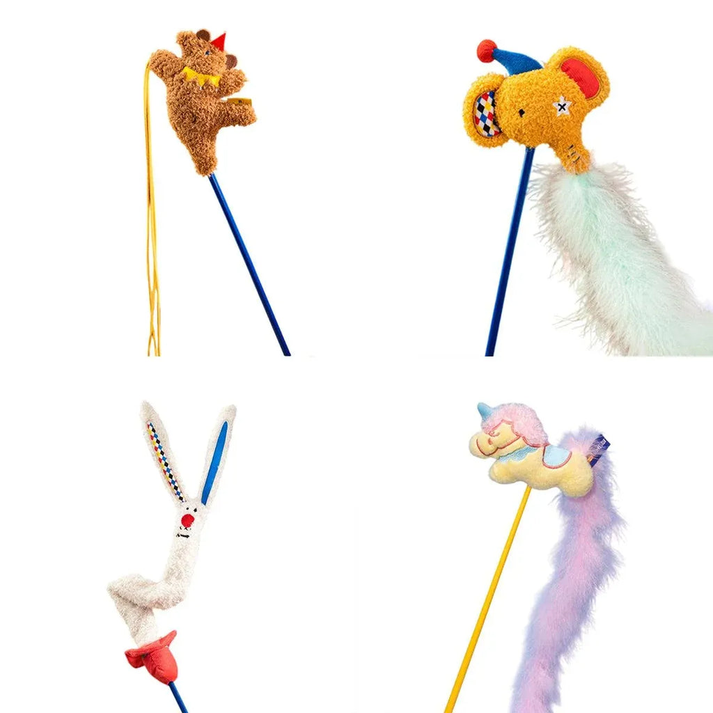 Circus Themed Cat Teaser Stick Interactive Teaser Pole Toy for Cats and Kittens - Ballet Bear