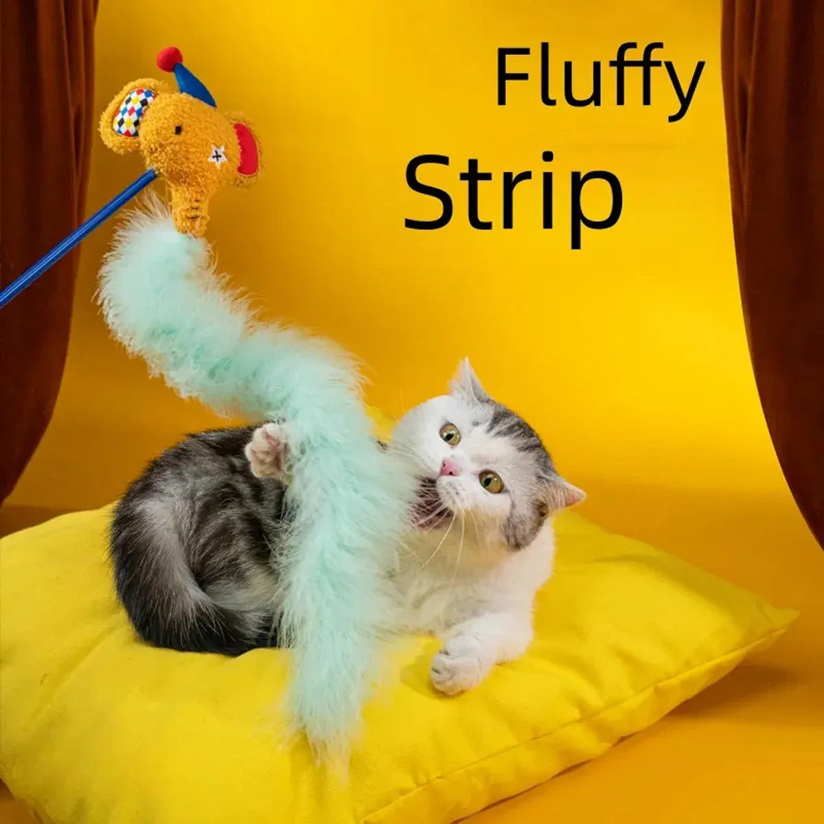 Circus Themed Cat Teaser Stick Interactive Teaser Pole Toy for Cats and Kittens - Ballet Bear