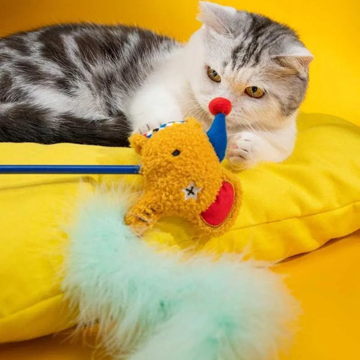 Circus Themed Cat Teaser Stick Interactive Teaser Pole Toy for Cats and Kittens - Ballet Bear