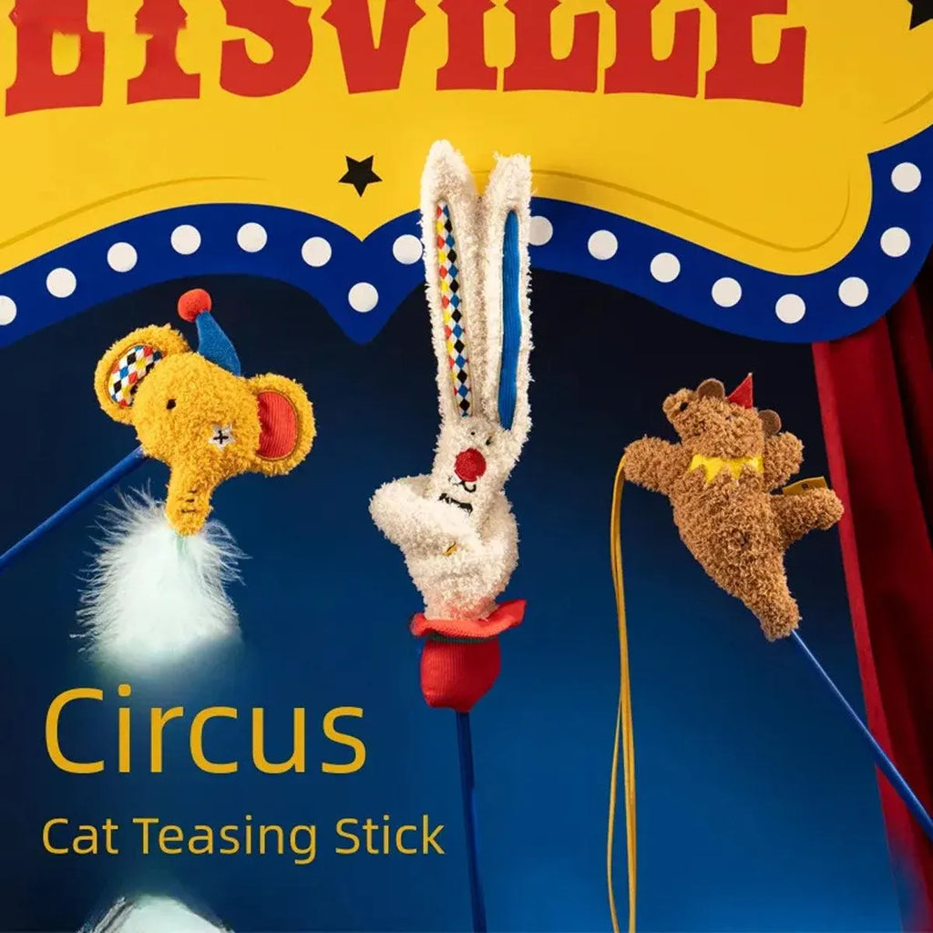 Circus Themed Cat Teaser Stick Interactive Teaser Pole Toy for Cats and Kittens - Juggling Rabbit