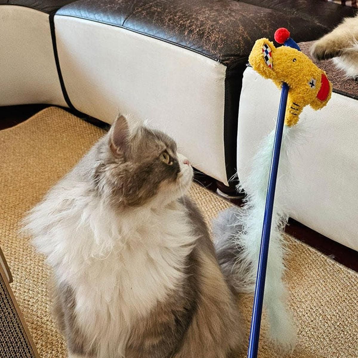 Circus Themed Cat Teaser Stick Interactive Teaser Pole Toy for Cats and Kittens - Juggling Rabbit