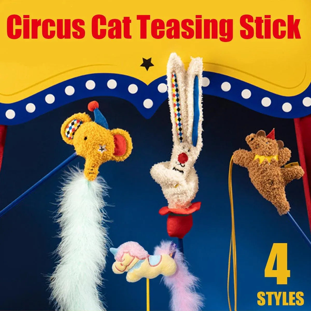 Circus Themed Cat Teaser Stick Interactive Teaser Pole Toy for Cats and Kittens - Unicorn