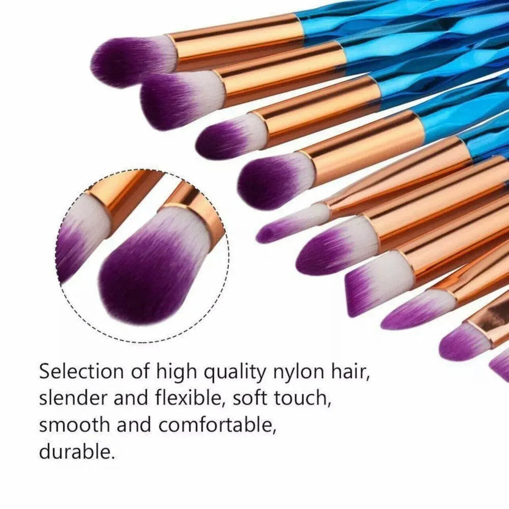 20 Pcs Eye Make-Up Brushes Diamond Unicorn Eyeshadow Eyebrow Blending Brush Set - Green and Pink