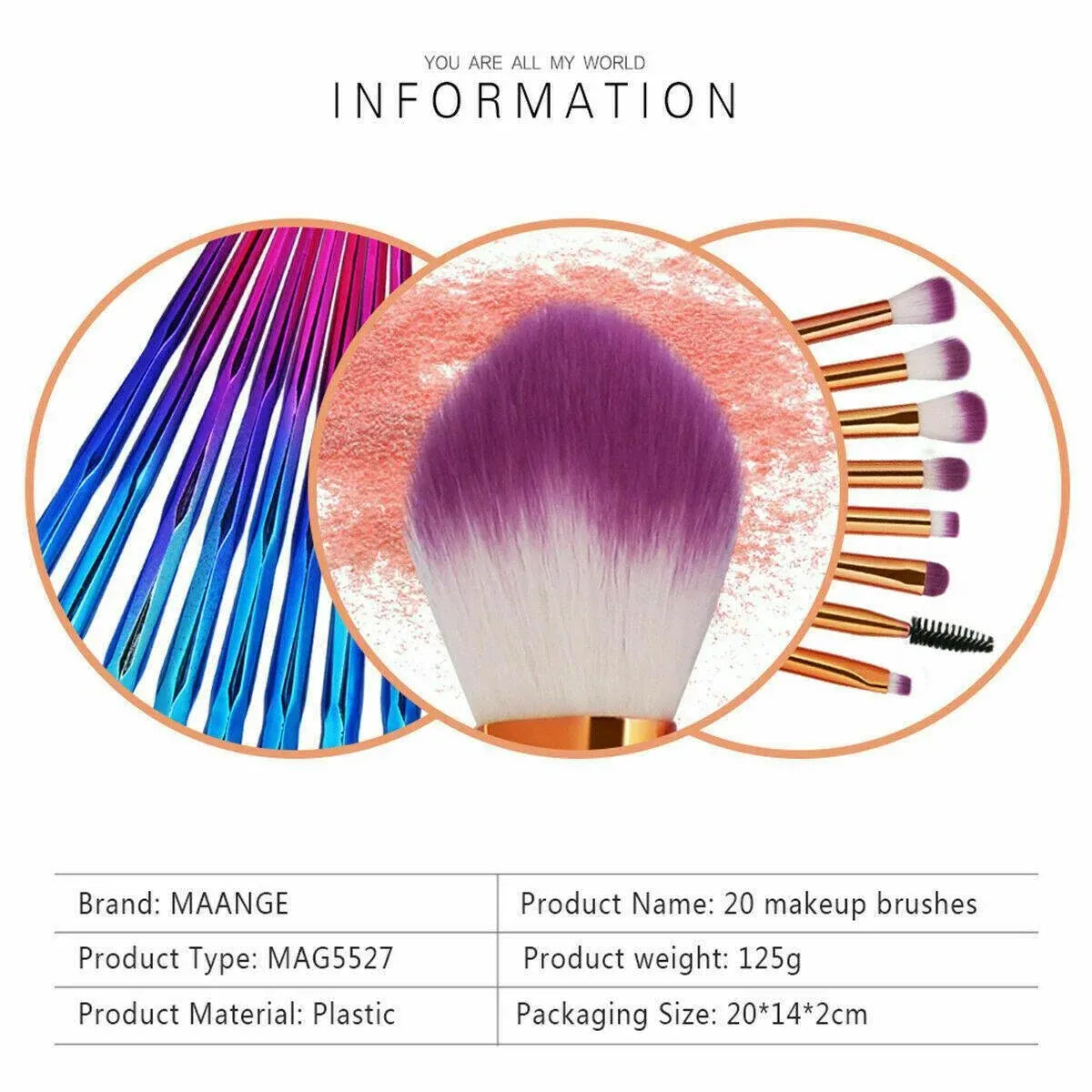 20 Pcs Eye Make-Up Brushes Diamond Unicorn Eyeshadow Eyebrow Blending Brush Set - Green and Pink