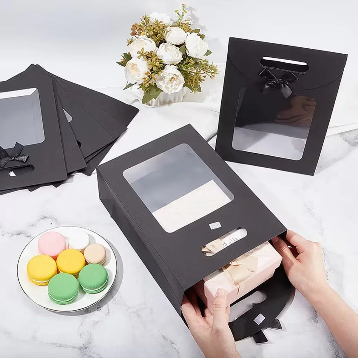 24PCS Bow Gift Boxes with Clear Window Aesthetic for Candy Gift Packaging Use - S