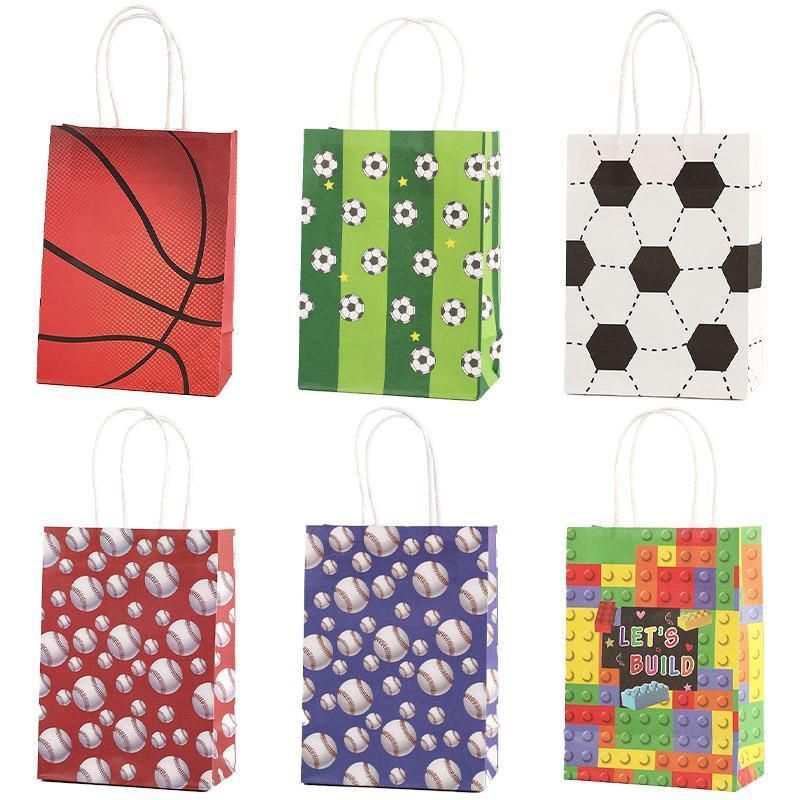 30PCS Fashion Ball Kraft Paper Gift Bag Festivals gift tote bag Party Favor Bag - Green-Football-30pcs