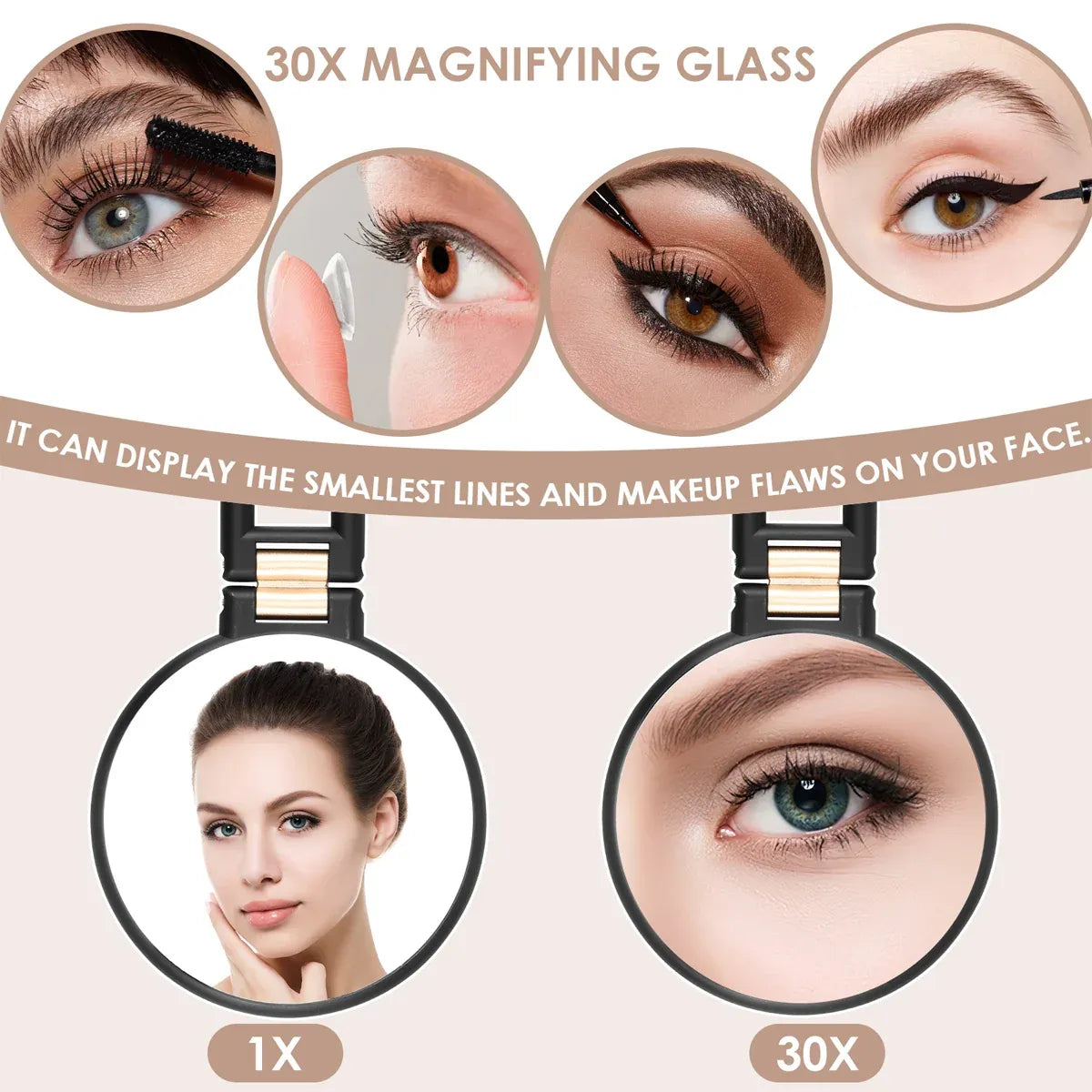 Makeup Mirror Handheld Magnifying Mirror 30X Portable Mirror Compact Travel Tool - White