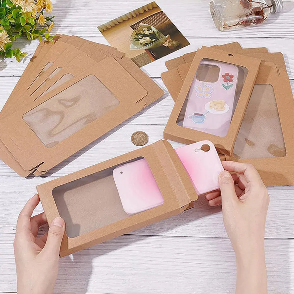 50PCS Gift Packaging Boxes Durable Clear Window for Gift Packaging Presentation - Kraft