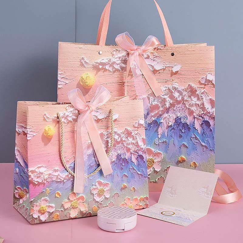 10pcs Oil Painting Gift Paper Bags for Birthday and Holiday Gift Packaging Tote - S