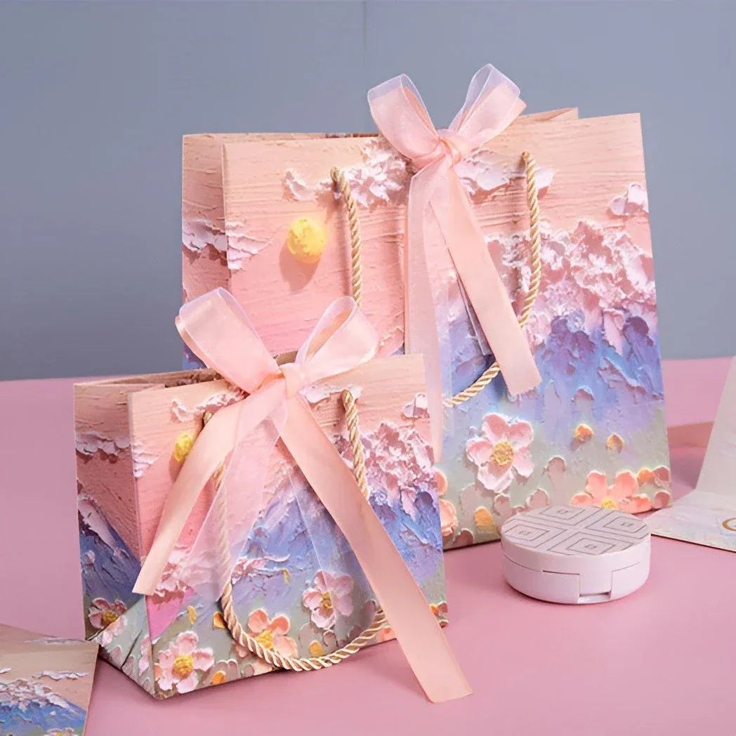 10pcs Oil Painting Gift Paper Bags for Birthday and Holiday Gift Packaging Tote - S