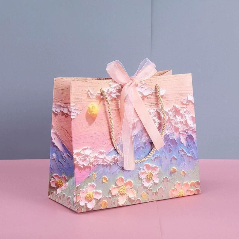 10pcs Oil Painting Gift Paper Bags for Birthday and Holiday Gift Packaging Tote - S