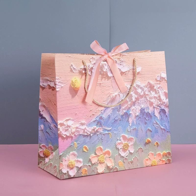 10pcs Oil Painting Gift Paper Bags for Birthday and Holiday Gift Packaging Tote - S