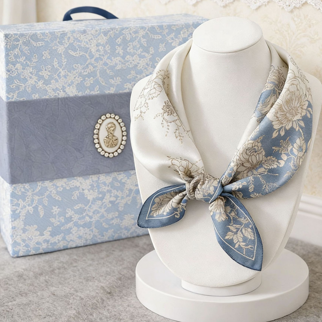 Mulberry Silk Square Scarf for Women - 53x53cm Floral Print Neck Scarf with Gift Box, Soft Lightweight Silk Headscarf for  Birthday, Anniversary - Elegant Gift for Mum, Grandma, Teachers