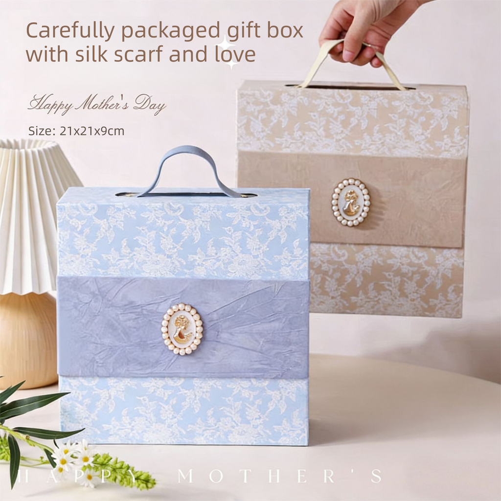 Mulberry Silk Square Scarf for Women - 53x53cm Floral Print Neck Scarf with Gift Box, Soft Lightweight Silk Headscarf for  Birthday, Anniversary - Elegant Gift for Mum, Grandma, Teachers