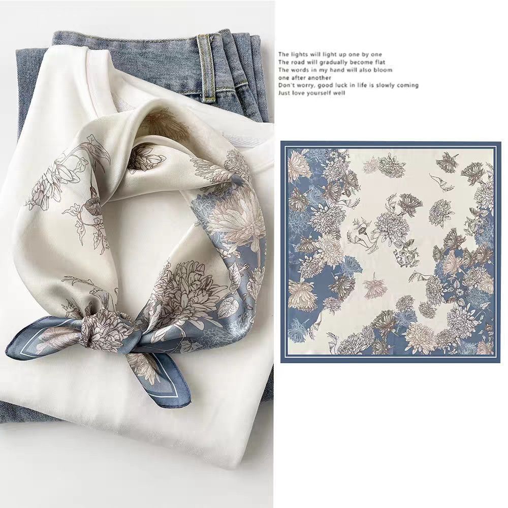 Mulberry Silk Square Scarf for Women - 53x53cm Floral Print Neck Scarf with Gift Box, Soft Lightweight Silk Headscarf for  Birthday, Anniversary - Elegant Gift for Mum, Grandma, Teachers