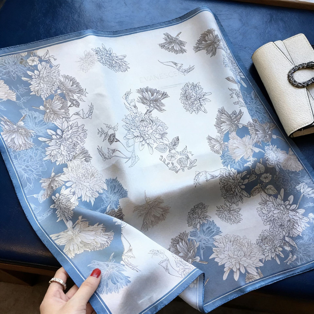 Mulberry Silk Square Scarf for Women - 53x53cm Floral Print Neck Scarf with Gift Box, Soft Lightweight Silk Headscarf for  Birthday, Anniversary - Elegant Gift for Mum, Grandma, Teachers