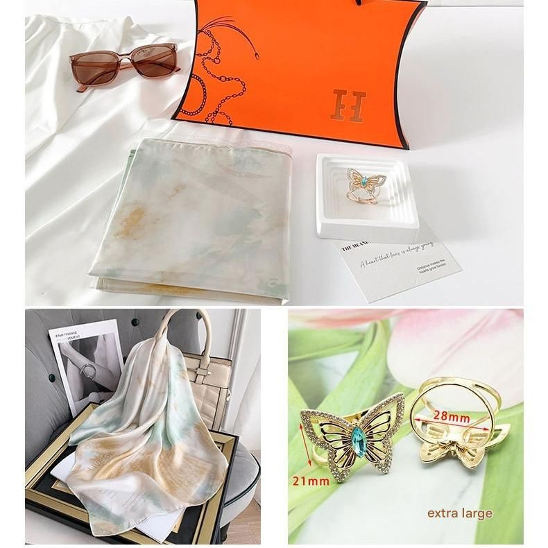 Light Green Ink-Wash Style Korean Design 70x70cm Imitation Silk Scarf Gift Set for Women - Fashionable Square Scarf with Scarf Ring & Luxury Gift Box, Versatile Neck Scarf for Mum, Grandma, Ladies - Ideal Gift for Mother's Day, Birthday, Anniversary