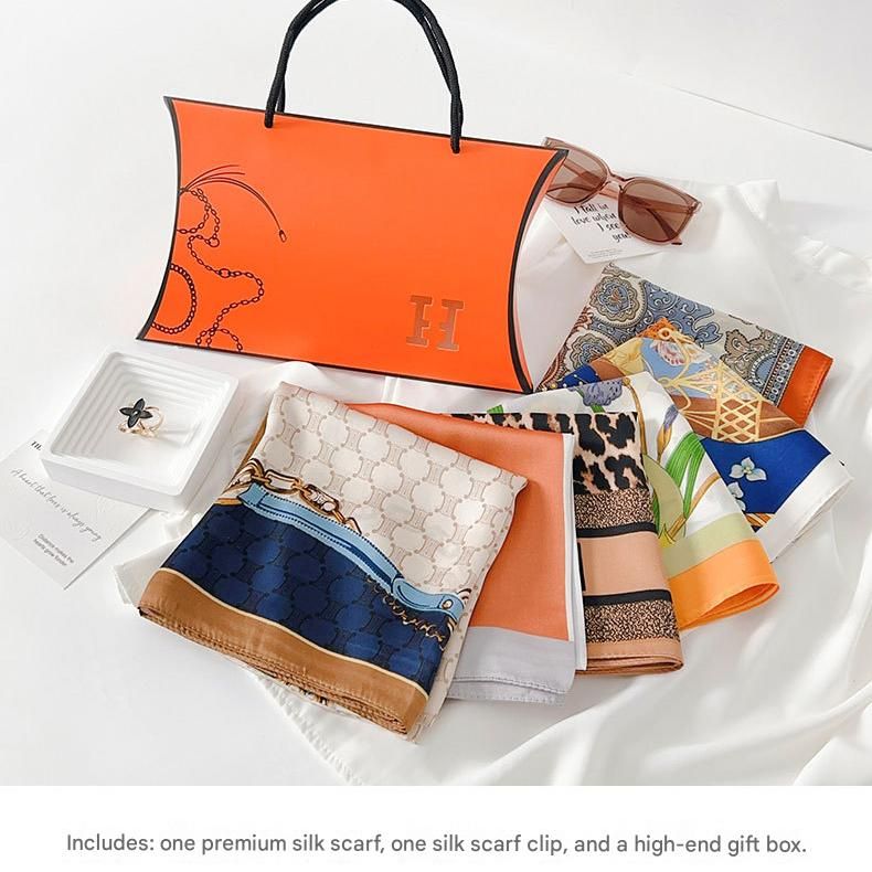 Butterfly and Flower Styles Korean Design 70x70cm Imitation Silk Scarf Gift Set for Women - Fashionable Square Scarf with Scarf Ring & Luxury Gift Box, Versatile Neck Scarf for Mum, Grandma, Ladies - Ideal Gift for Mother's Day, Birthday, Anniversary
