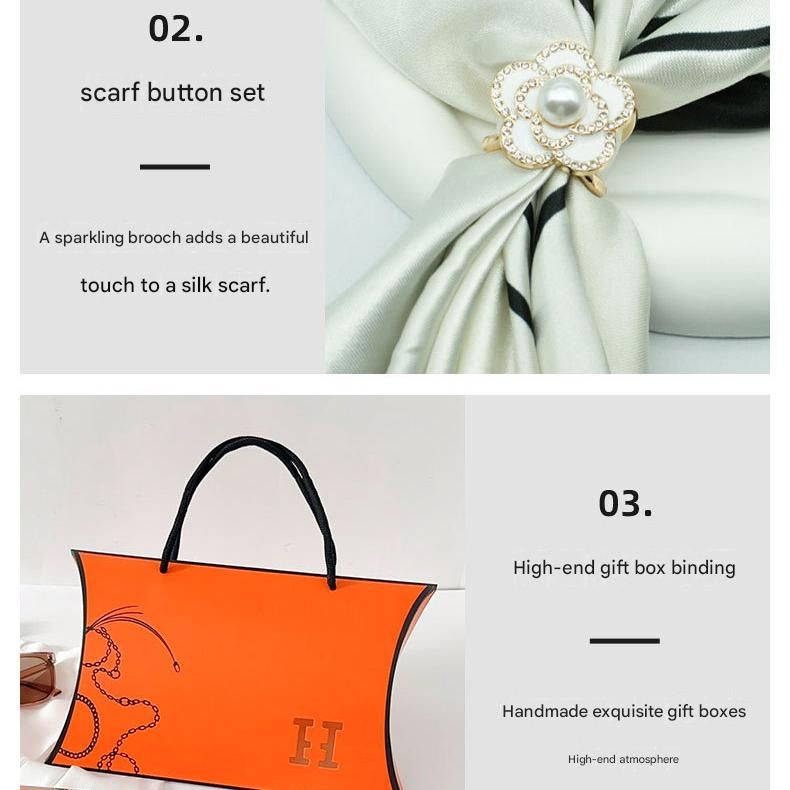 Butterfly and Flower Styles Korean Design 70x70cm Imitation Silk Scarf Gift Set for Women - Fashionable Square Scarf with Scarf Ring & Luxury Gift Box, Versatile Neck Scarf for Mum, Grandma, Ladies - Ideal Gift for Mother's Day, Birthday, Anniversary